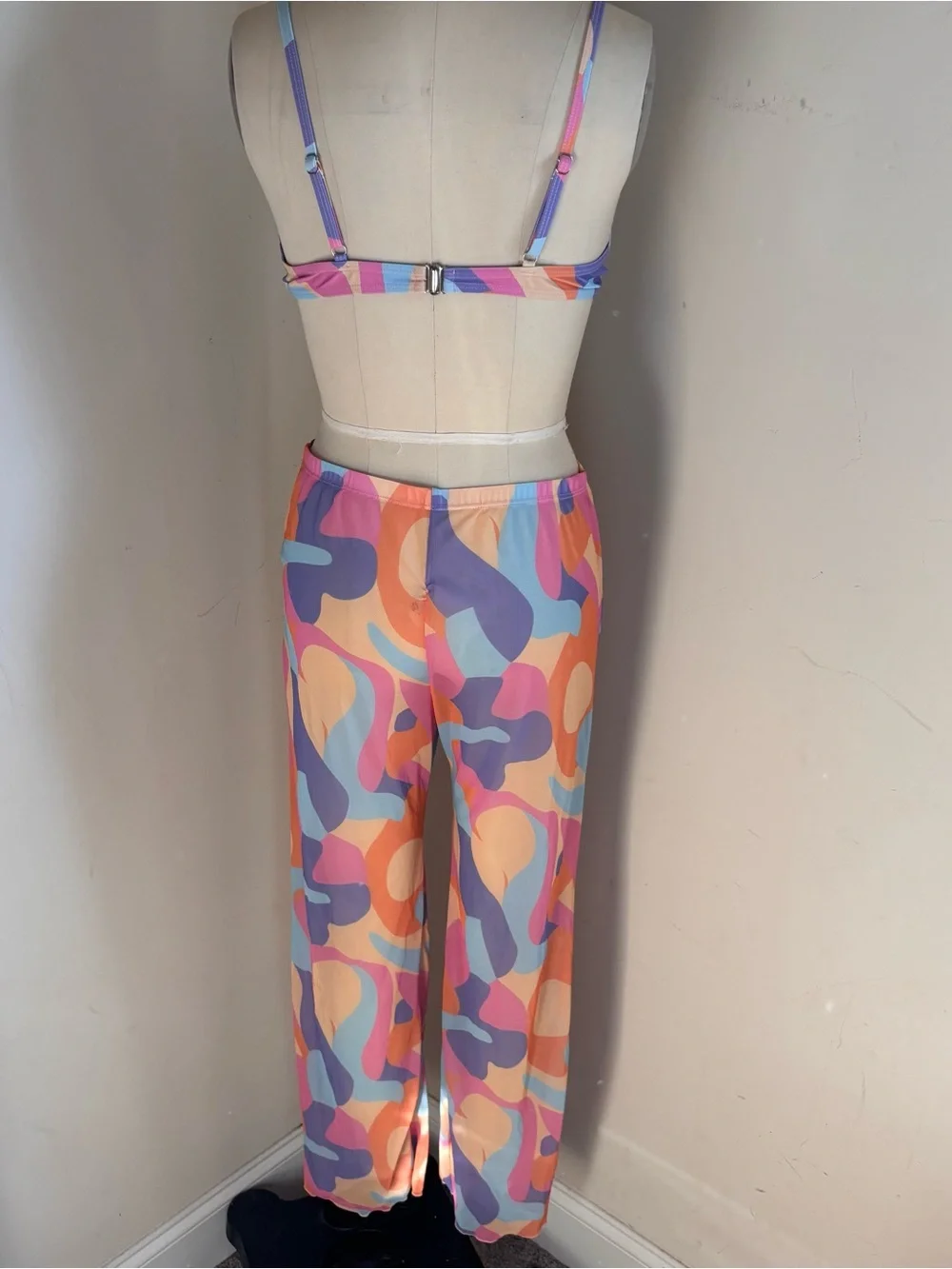 Abstract Print Wide-Leg Pants and bikini top set